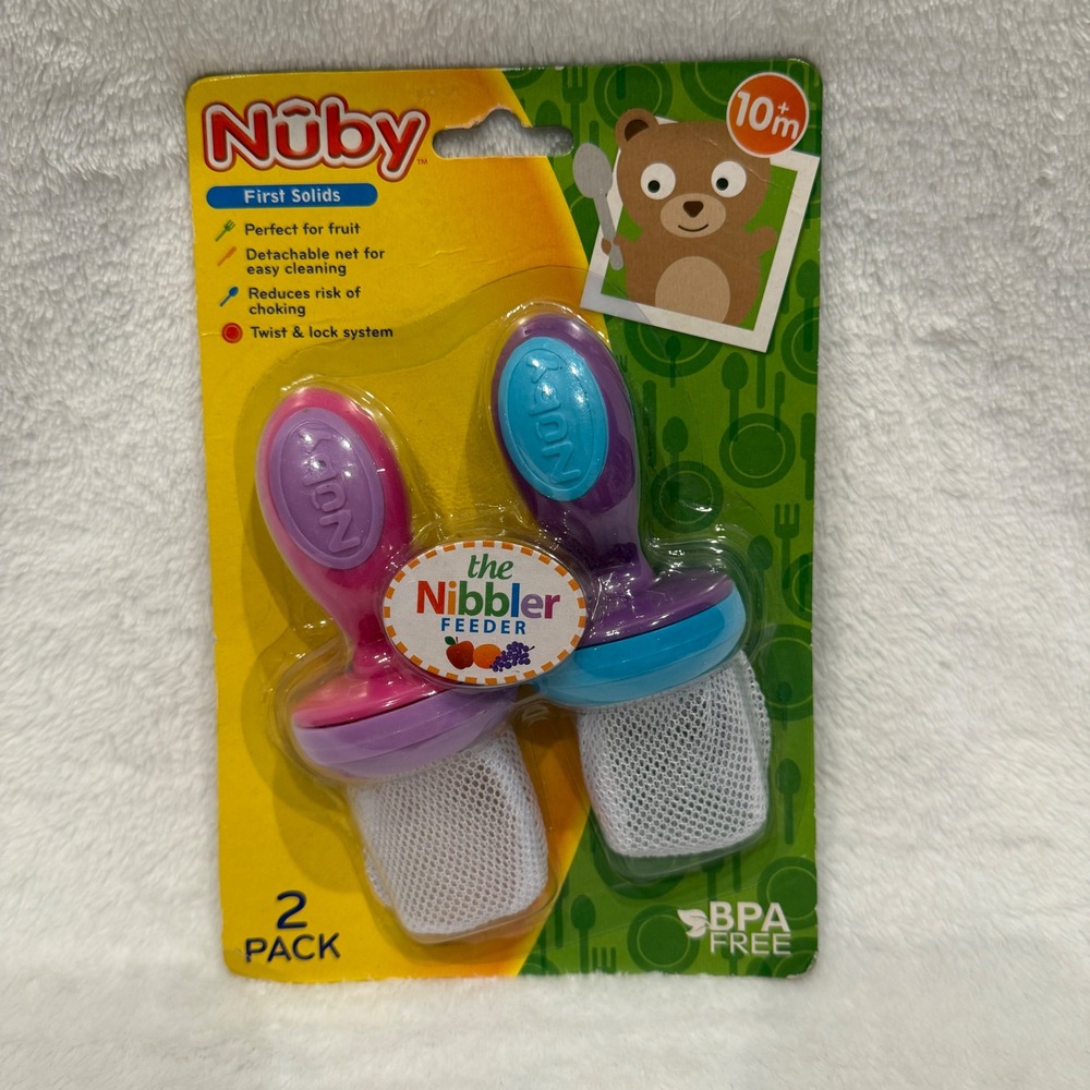 Nuby The Nibbler Feeder 2 Pack First Solids Mesh Baby Food Feeders 10m+‎